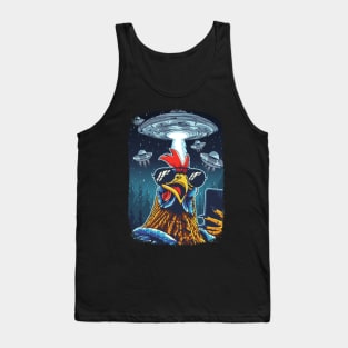 Rooster UFO Funny Chicken Meme Invasion Retro Alien Tank Top